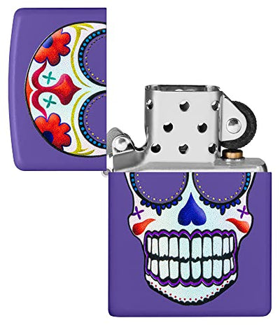 Zippo Purple Matte Sugar Skull Pocket Lighter - Day of the Dead Inspired