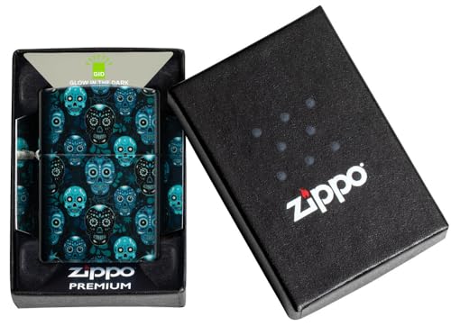 Zippo Sugar Skulls Glow in The Dark Matte Pocket Lighter - Day of the Dead Inspired