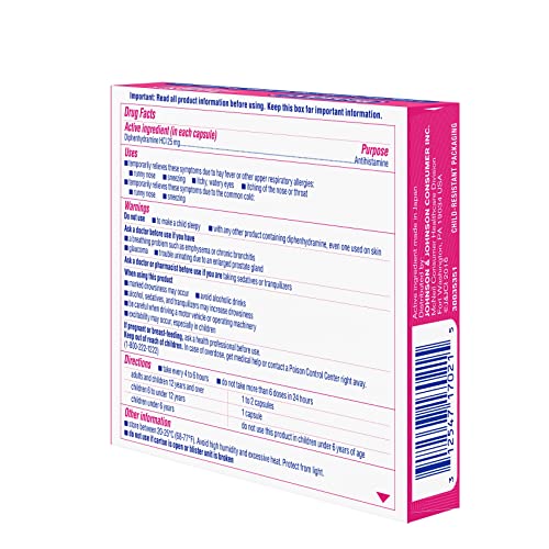 Benadryl Liqui-Gels Antihistamine Allergy & Cold Relief, Dye-Free Formula, 24 Capsules (Pack of 1)