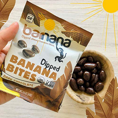 Barnana Organic Chewy Banana Bites, Dark Chocolate Banana Flavor- Non-GMO, USDA Organic Upcycled Snack, 1.4 Ounce Bags (12 Bags Total)