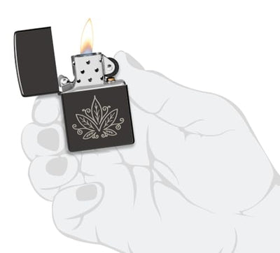 Zippo Cannabis Design High Polish Black Pocket Lighter