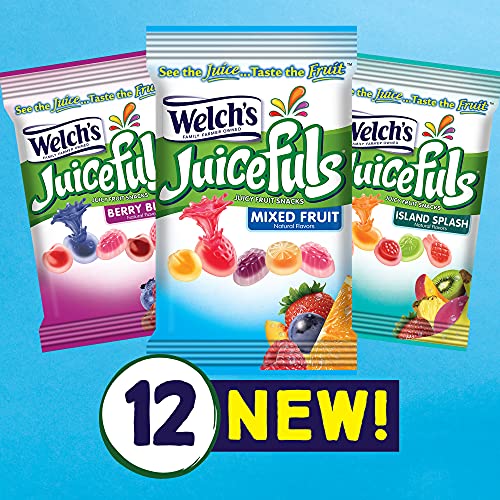 Welch's Juicefuls Juicy Fruit Snacks, Mixed Fruit, Berry Blast & Island Splash Bags (Pack of 12)