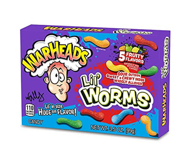 Warheads Lil' Worm Gummi Candy Chews, 3.5 Ounce Theater Box (Pack of 12)