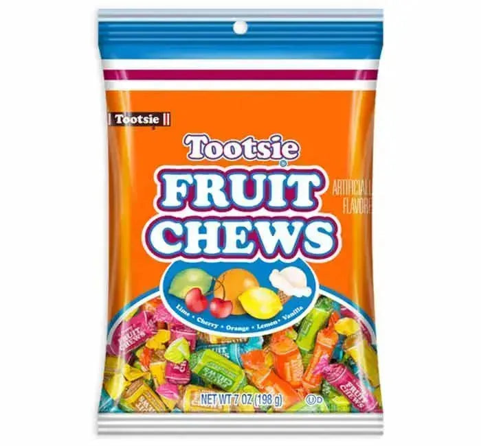 Tootsie Fruit Chews Candy, 5 Assorted Fruit Flavors, 7 oz Peg Bag (Pack of 8)