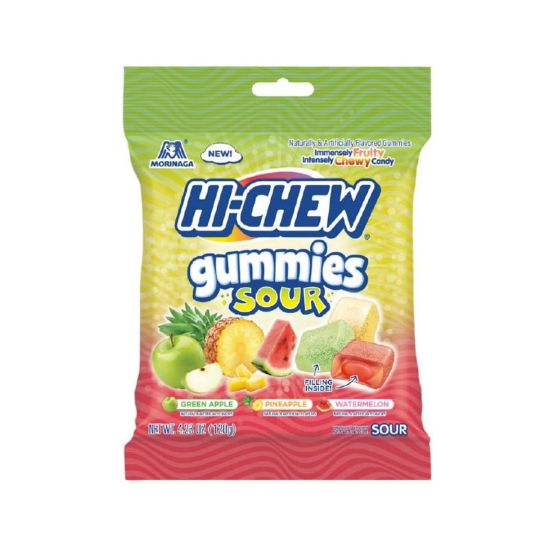 HI-CHEW Gummies Sour Mix - Green Apple, Pineapple, Watermelon - Soft & Chewy Fruity Candy 4.23 oz Bag