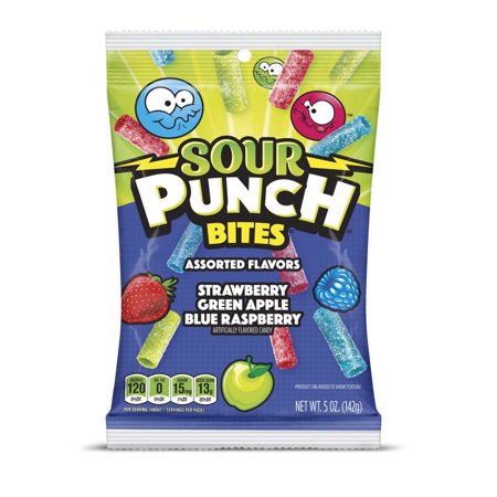 Sour Punch Bites, Assorted Sweet & Sour Fruit Flavors, Chewy Candy, 5 Ounce