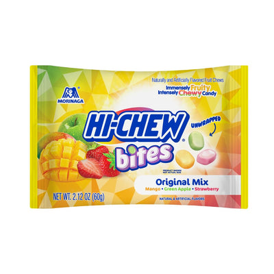 HI-CHEW Bites Original Mix, Mango, Green Apple, Strawberry, 2.12 oz Bag (Pack of 12)