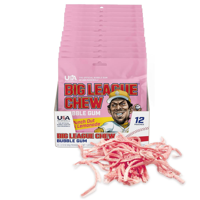 Big League Chew Pink Lemonade Bubble Gum 2.12 oz Bags 12-Pack Wholesale