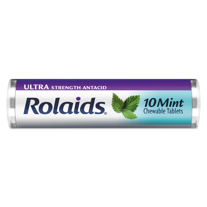 Rolaids R10034 Ultra Strength Antacid Chewable Tablets, Mint, 10/Roll, 12 Roll/Box