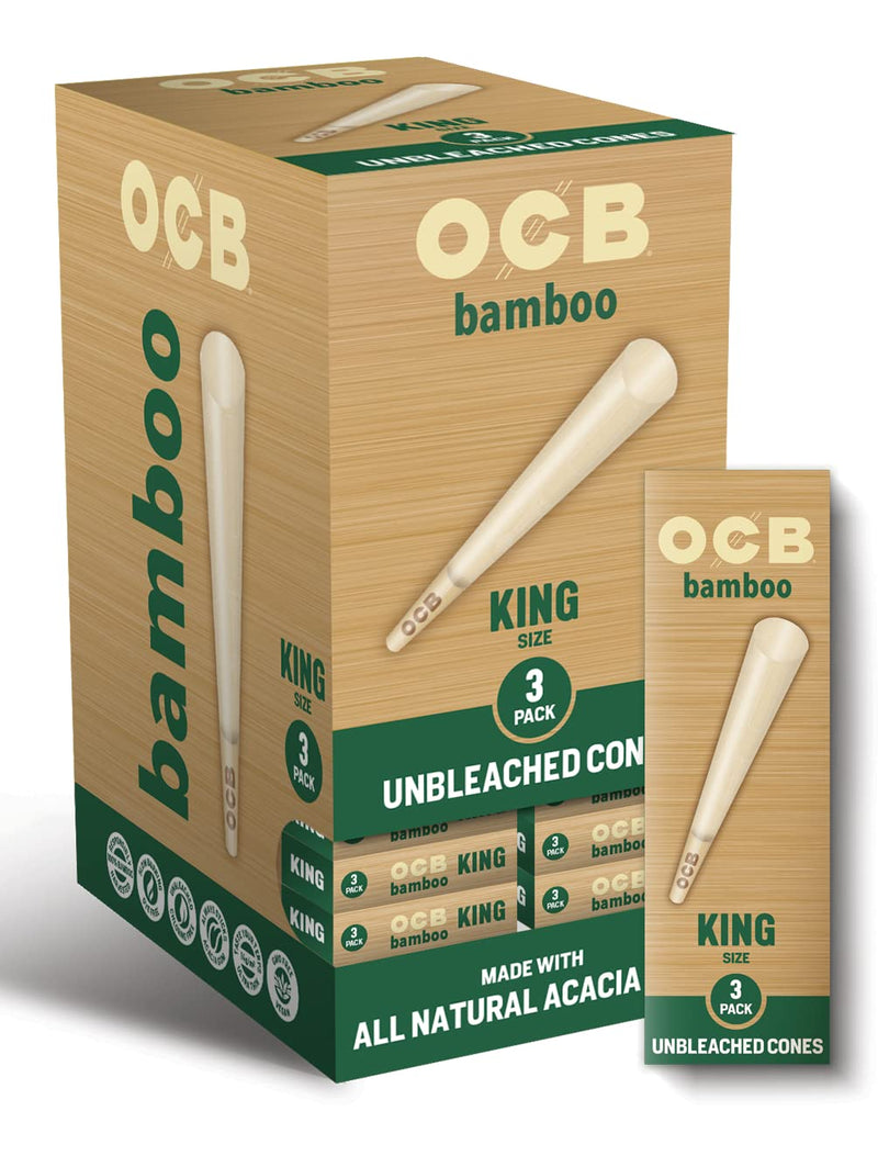 OCB Bamboo Unbleached Pre-Rolled Rolling Paper Cones King (109mm) Size - 3 Cones