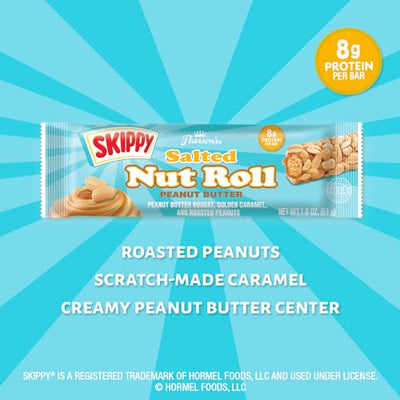 Pearson's SKIPPY Peanut Butter Salted Nut Roll | Peanut, Caramel, Peanut Butter Candy | 24 Full- Size Candy Bars |Bulk, Individually Wrapped