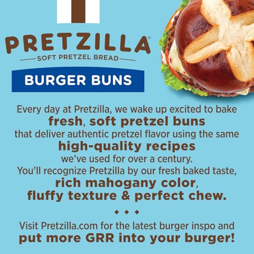 Pretzilla Soft Pretzel Hamburger Buns, 12.8 oz 4 Count ‚Äì Gourmet Sandwich or Burger Rolls, Non GMO Kosher Vegan Burger Bread, Soft Bakery Pretzel Bun (Case of 12 Packs)