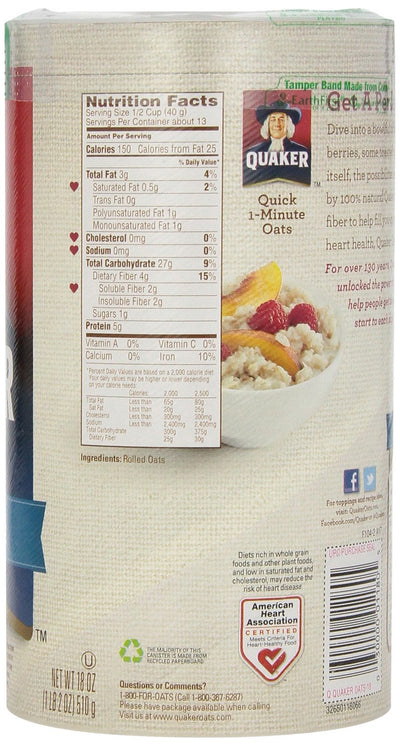 Quaker Oats Quick Oatmeal, 18-Ounce Packages (Pack of 6)