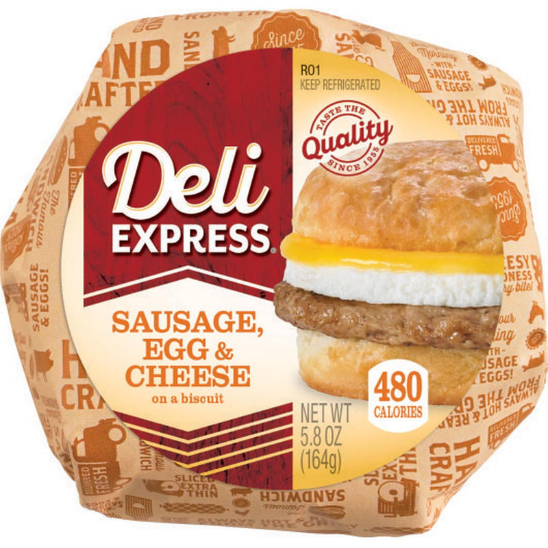 Deli Express Individually Wrapped, Sausage, Egg & Cheese On A Biscuit, 5.8 oz. (Pack of 12)