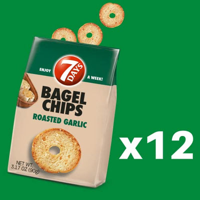 7 Days Roasted Garlic Bagel Chips, 3.17 Ounce -- 12 per case.