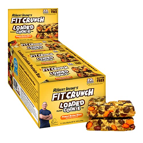 FITCRUNCH Loaded Cookie Protein Bar, High Protein, Gluten Free, Protein Snack (12 Cookie Bars, Peanut Butter Blast)