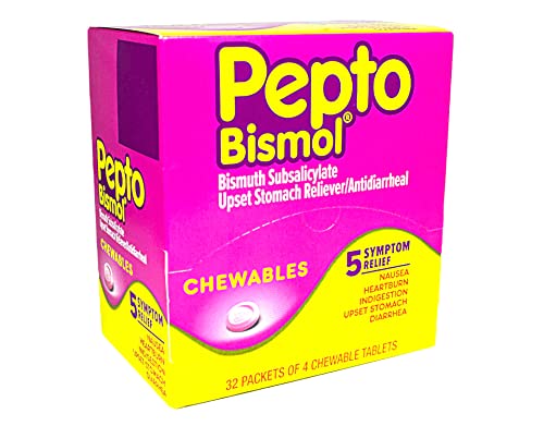 Pepto Bismol Chewables, Digestive Relief, 32 Packs of 4 (Pack of 1)