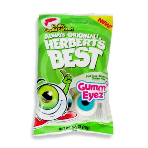 Herbert's Best Gummie Eyez Fruity Gummy Candy with Liquid Center Fun Shapes 2.6oz Wholesale Peg Bag