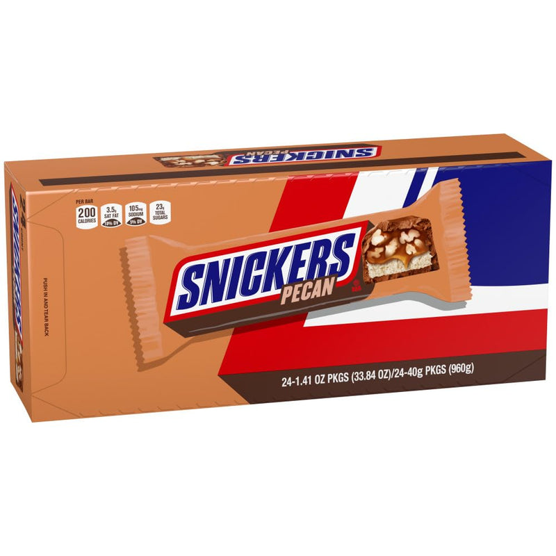 Snickers Pecan Milk Chocolate Candy Bar Full Size Singles, 1.41 oz (Pack of 24)