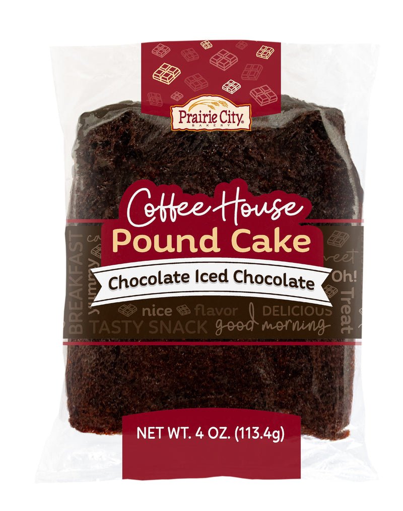 Prairie City Bakery Chocolate Iced Chocolate Pound Cake 4 oz Individual Wrapped (Pack of 30)