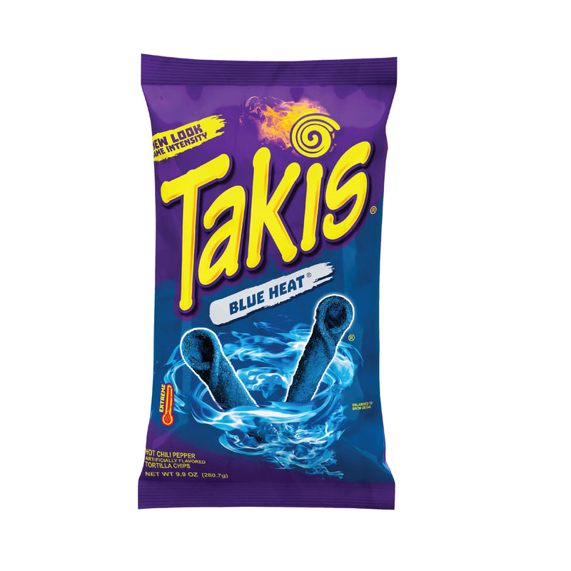 Takis Blue Heat Rolled Tortilla Chips, Hot Chili Pepper Artificially Flavored, 9.9 Ounce Bag (Pack of 14)