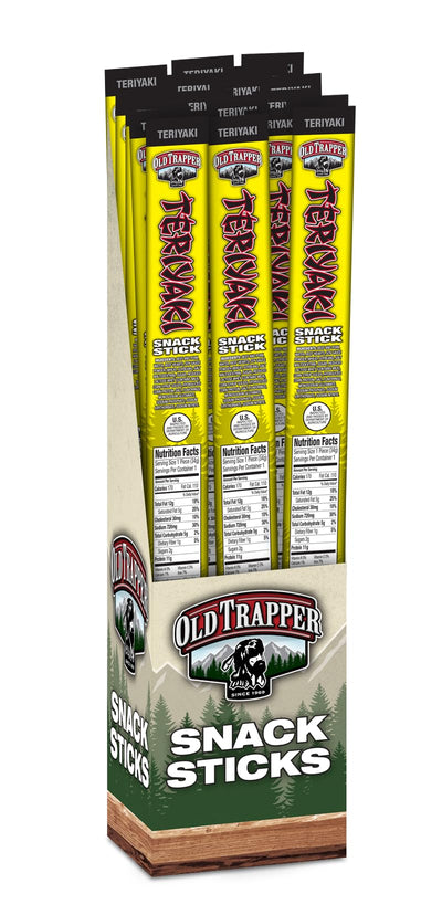 Old Trapper Teriyaki Snack Sticks, 1.2-Ounce Individually Wrapped Packages, Natural Wood Smoked Meat Snacks, 11 Grams of Protein per Serving (Pack of 24)