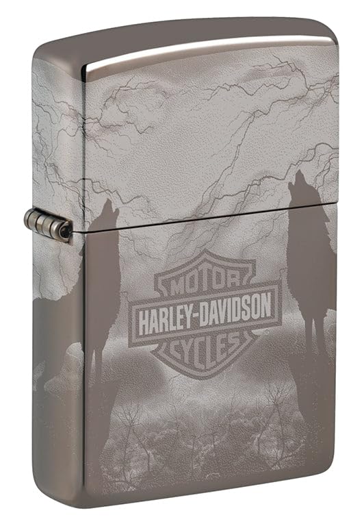 Zippo High-Polish Premium Harley Davidson + Wolves 360 Engraved Lighter