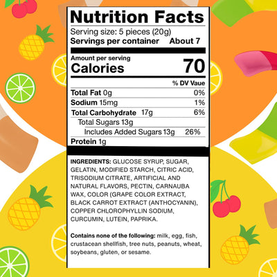 Smarties Squashies Mixed Fruit Flavor - Peanut Free, Gluten Free & Fat Free Gummy Candy - Perfect for Birthday & Halloween Party Favors chewy candy - 5 oz Candy Bags (Pack of 12)