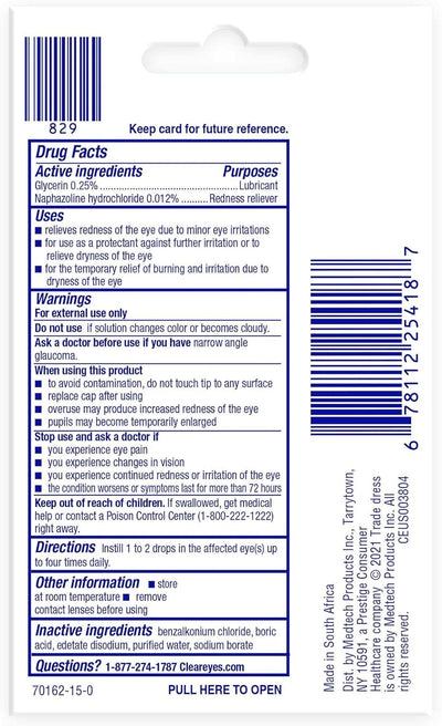 Clear Eyes Redness Relief Eye Drops Handy Pocket Pal 0.20 oz (12 Pack)