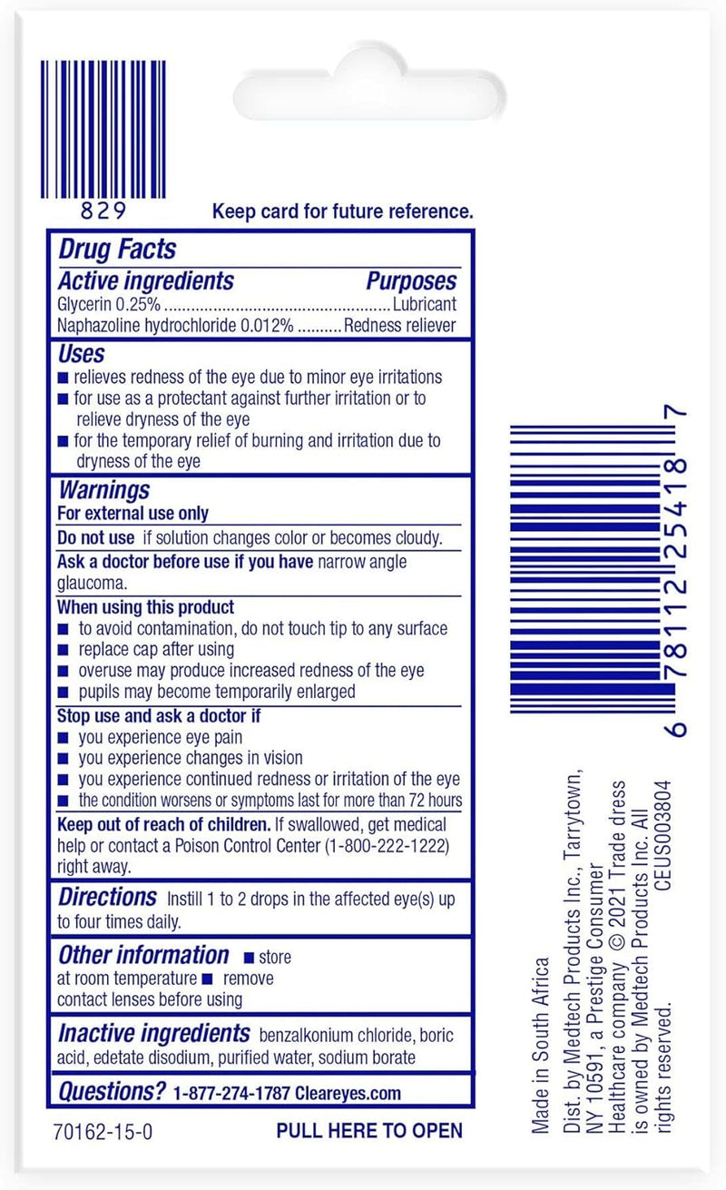 Clear Eyes Redness Relief Eye Drops Handy Pocket Pal 0.20 oz (12 Pack)