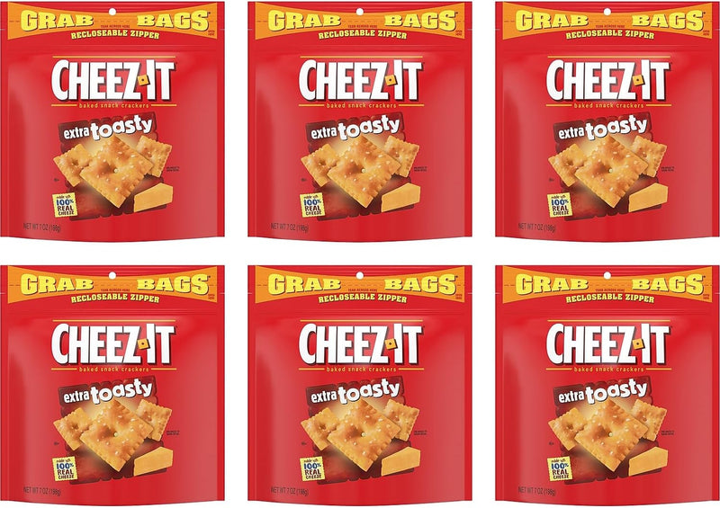 Cheez-It Baked Snack Crackers, Extra Toasty Cheese, 7 Oz Bag (Pack of 6)