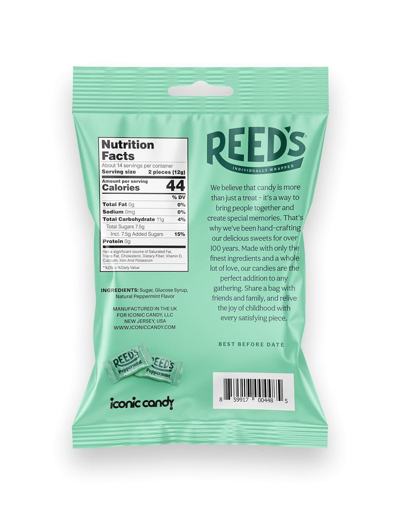 Reed’s Individually Wrapped Peppermint Candy, Traditional Hard Peppermint, 6.25 oz Peg Bag (Pack of 1)