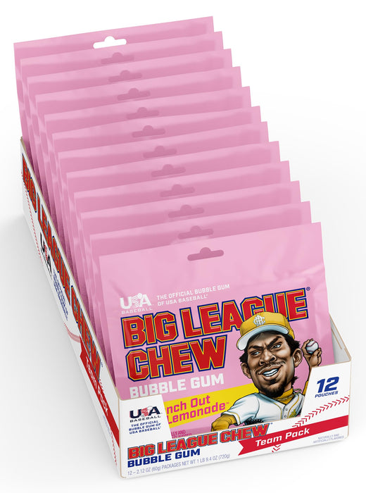 Big League Chew Pink Lemonade Bubble Gum 2.12 oz Bags 12-Pack Wholesale