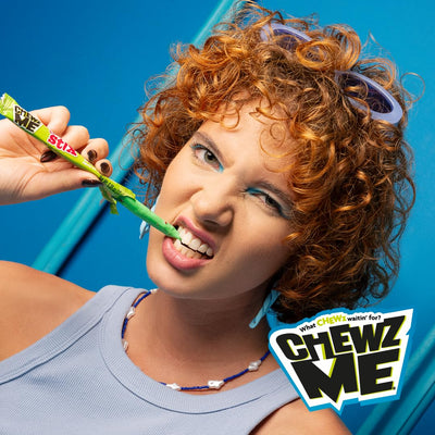 ChewzMe Chew N' Crunch Stix - Tangy Chewy Candy Sticks studded w/Crunchy Pieces - Pack of Individually Wrapped Sour Straws - Assorted Flavored Candies - 3.9 oz Bags