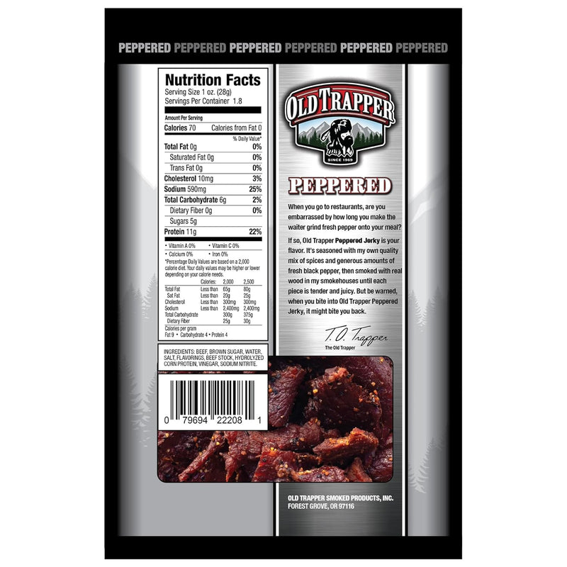 Old Trapper Jerky, Peppered, 1.8 oz Bag (Pack of 6)