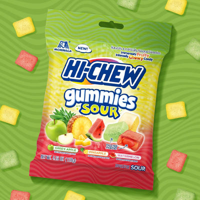 HI-CHEW Gummies Sour Mix - Green Apple, Pineapple, Watermelon - Soft & Chewy Fruity Candy 4.23 oz Bag