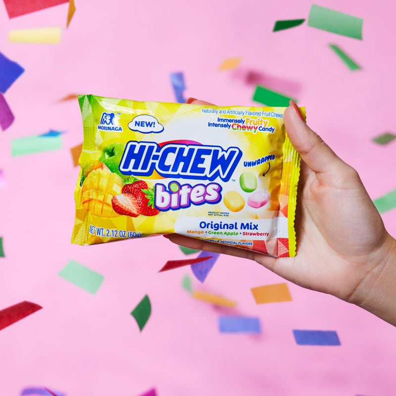 HI-CHEW Bites Original Mix, Mango, Green Apple, Strawberry, 2.12 oz Bag (Pack of 12)