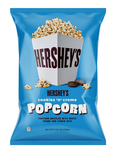 Hershey's Cookies N Crème Popcorn, 5.25oz Bag - White Creme & Cookie Bits Drizzle, Ready-to-Eat Sweet and Salty Snack