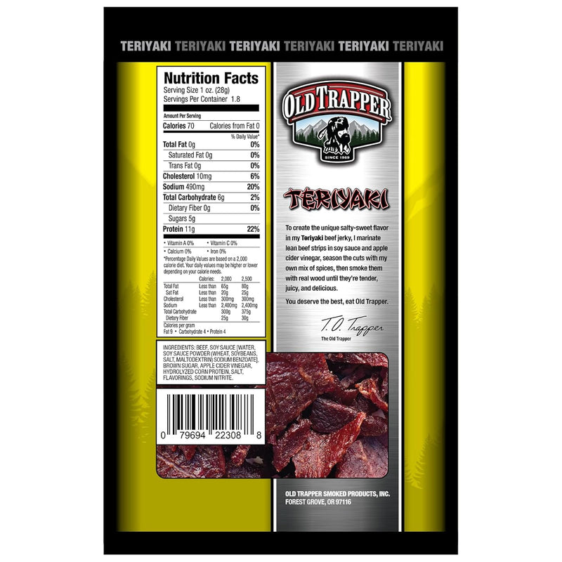 Old Trapper Jerky, Teriyaki, 1.8 oz Bag (Pack of 6)