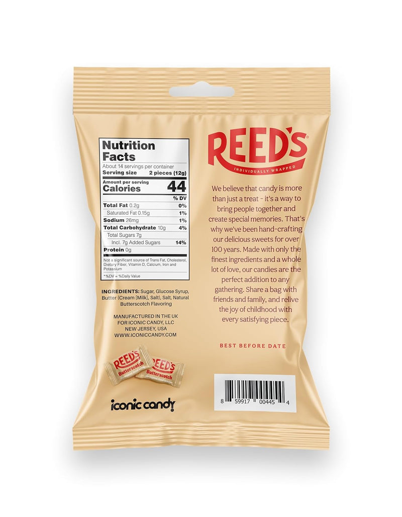 Reed’s Individually Wrapped Butterscotch Hard Candy 6.25 oz Bag