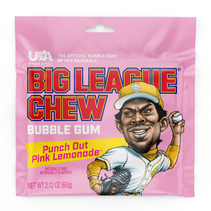 Big League Chew Pink Lemonade Bubble Gum 2.12 oz Bags 12-Pack Wholesale