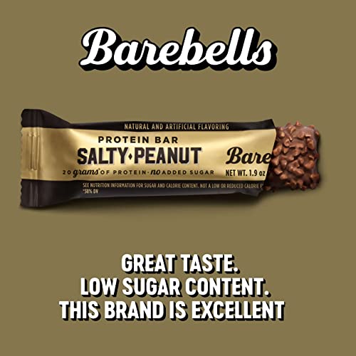 Barebells Protein Bars Salty Peanut - 12 Count, 1.9oz Bars - Protein Snacks with 20g of High Protein - Chocolate Protein Bar with 1g of Total Sugars - Perfect on The Go Protein Snack & Breakfast Bars