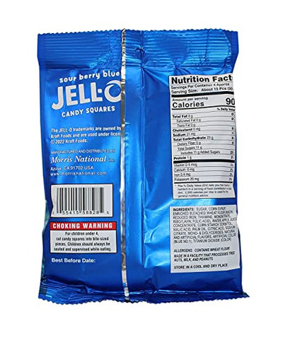 Jell-O Gummi Candy, Sour Berry Blue Squares, 4.5 Ounce Bag