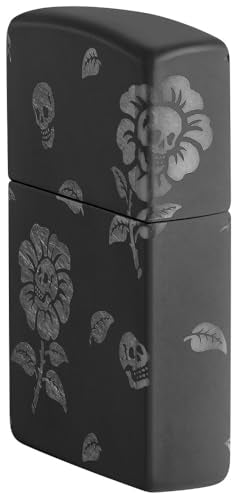 Zippo Flower Skulls Black Matte & Chrome Pocket Lighter - Edgy Floral Fusion