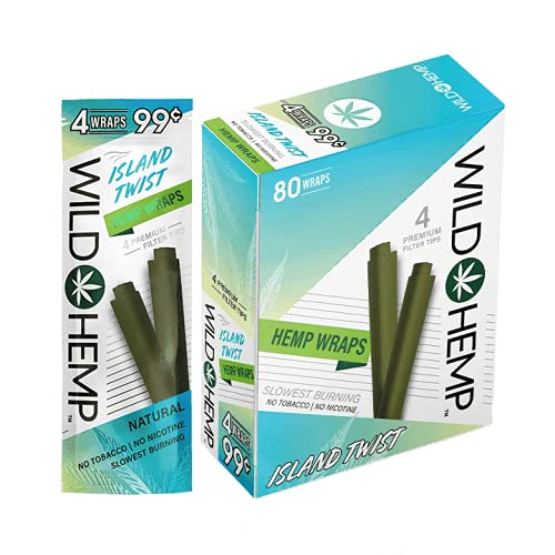 Wild Hemp Wraps Box | 80 Hemp Wraps, 80 Filter Tips, and 20 Rolling Straws per Box (Island Twist)