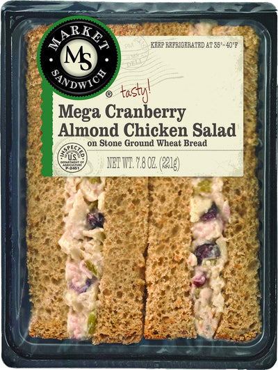 Market Stone Ground Wheat Bread Mega Cranberry Almond Chicken Salad Sandwich, 7.8 Ounce - 8 per case.