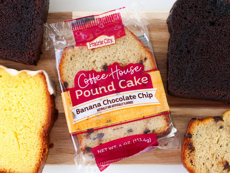Prairie City Bakery Banana Chocolate Chip Pound Cake 4 Ounce Individual Wrapped 30-Count Wholesale Display