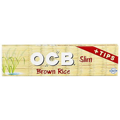 OCB Brown Rice Rolling Papers W/ Tips | 24 Count Display (Slim)