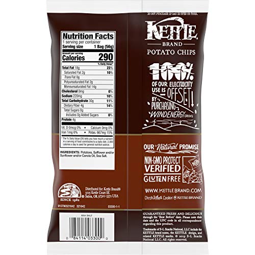 Kettle Brand Potato Chips, Sea Salt Kettle Chips, Snack Bag 2 Oz