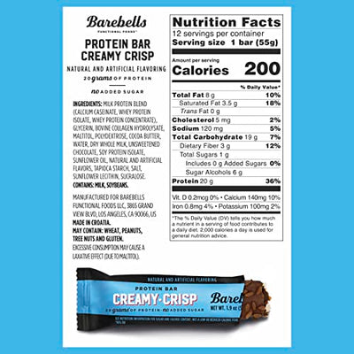 Barebells Protein Bars Creamy Crisp - 12 Count, 1.9oz Bars - Protein Snacks with 20g of High Protein - Chocolate Protein Bar with 1g of Total Sugars - Perfect on The Go Protein Snack & Breakfast Bars